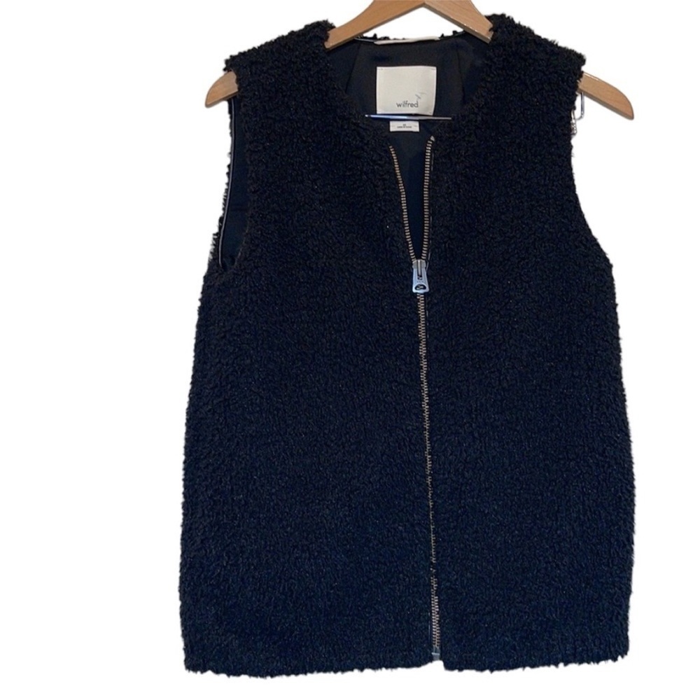 Aritzia Wilfred Chatou  black sherpa  long line zip up  vest xs - Picture 2 of 7